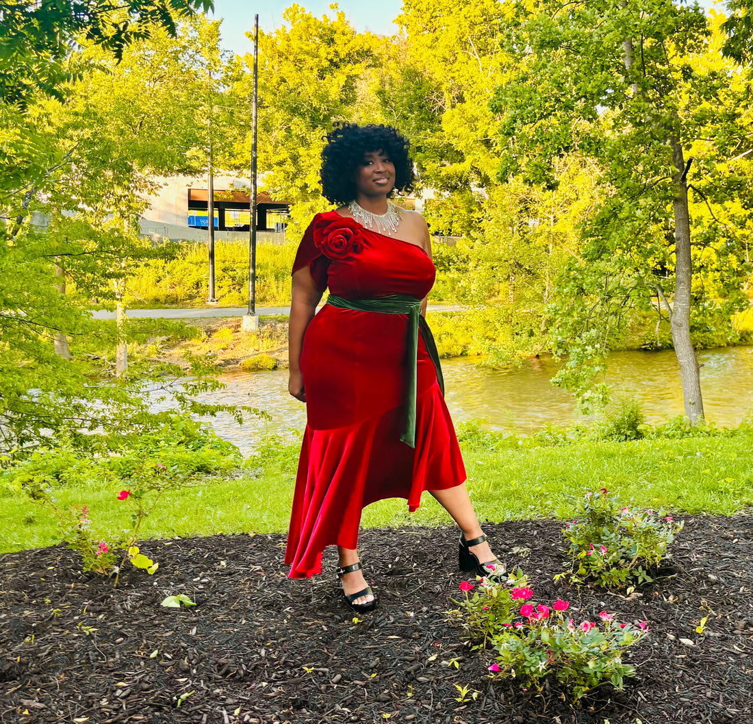 Roses Red Velvet Dress