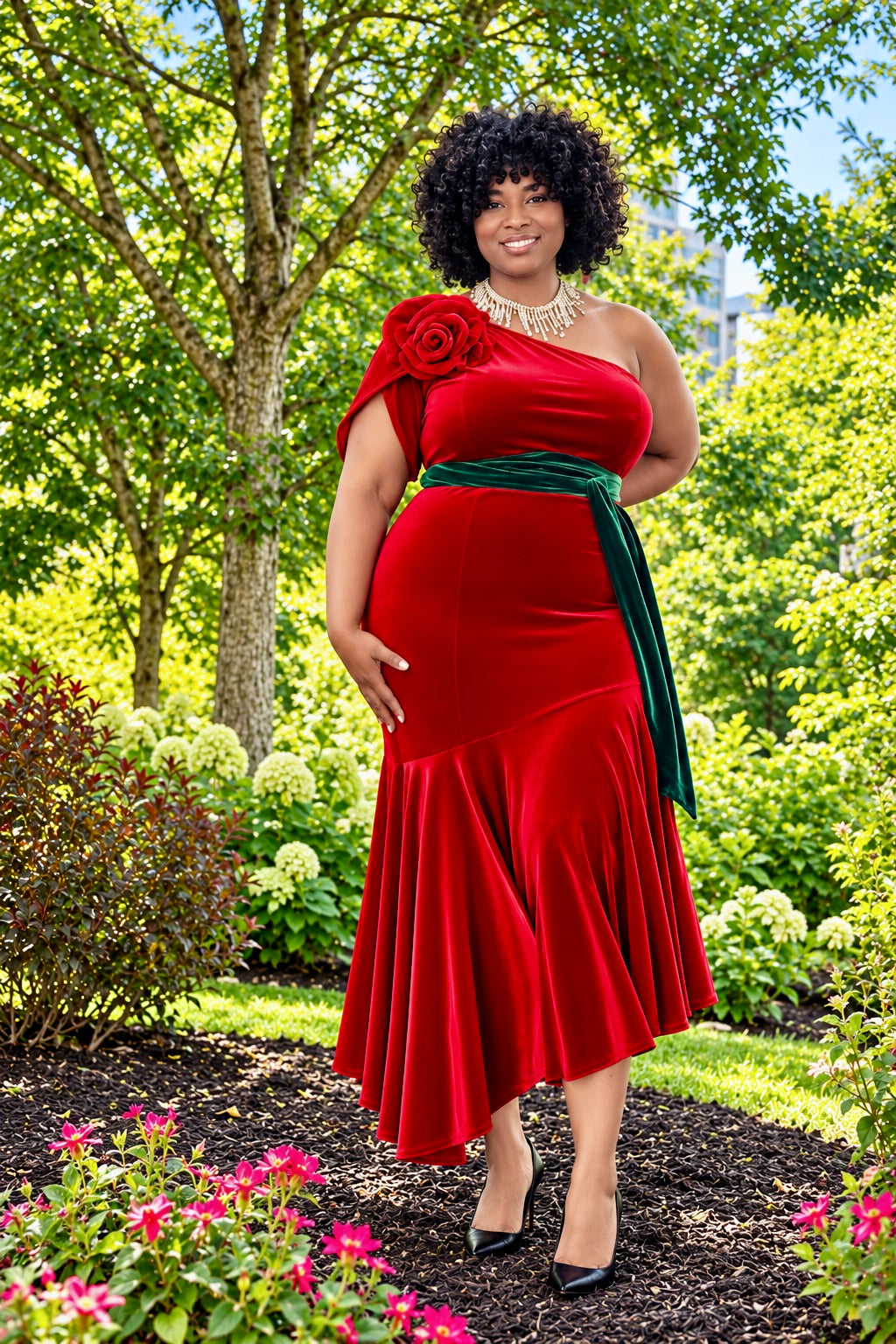 Roses Red Velvet Dress