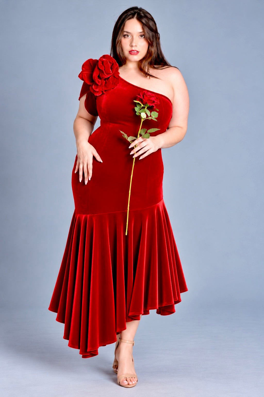 Roses Red Velvet Dress