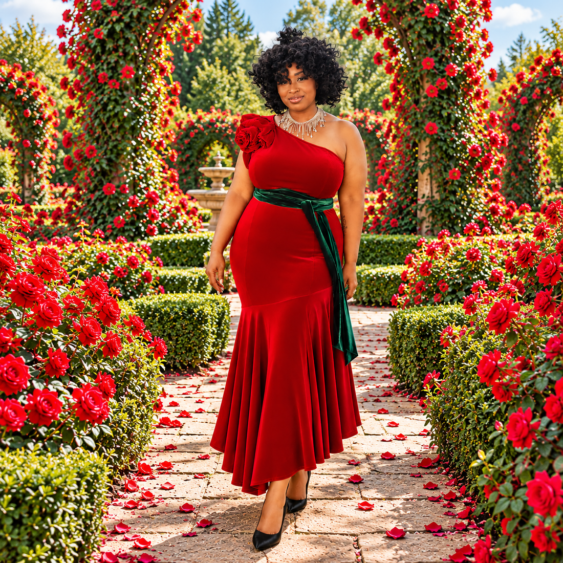 Roses Red Velvet Dress